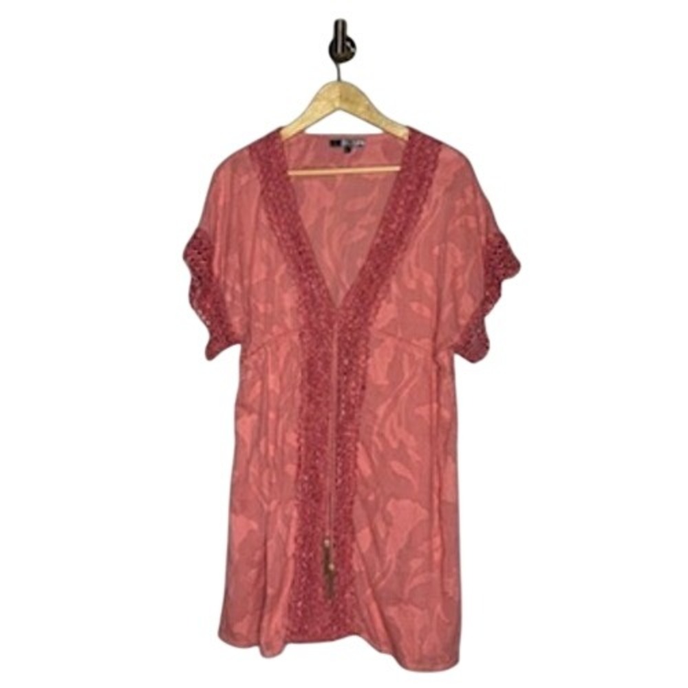 Despi‎ Coral Pink Crochet Lace Swim Cover Up Dress Womens Large - Picture 2 of 9